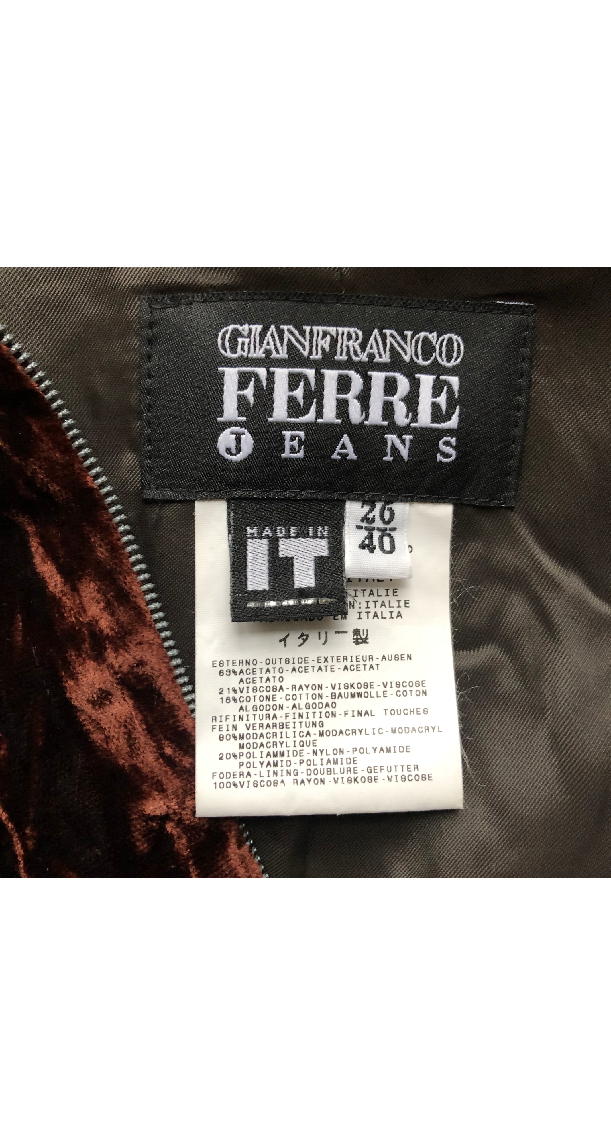Gianfranco Ferré Jeans 1990s Faux Fur Collar Crushed Velvet Jacket ...