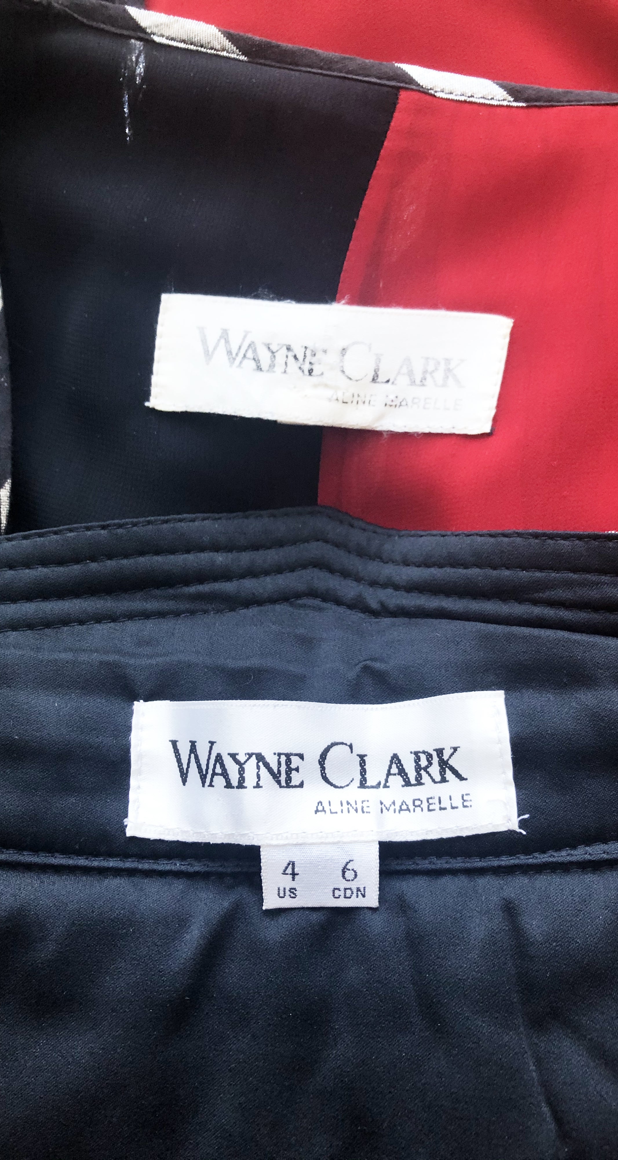 Wayne Clark 1980s Red & Back Chiffon Billowing Sleeve Evening Dress ...