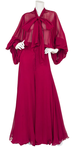 Clodovil Couture 1970s Burgundy Silk Chiffon Billowing Sleeve Palazzo ...