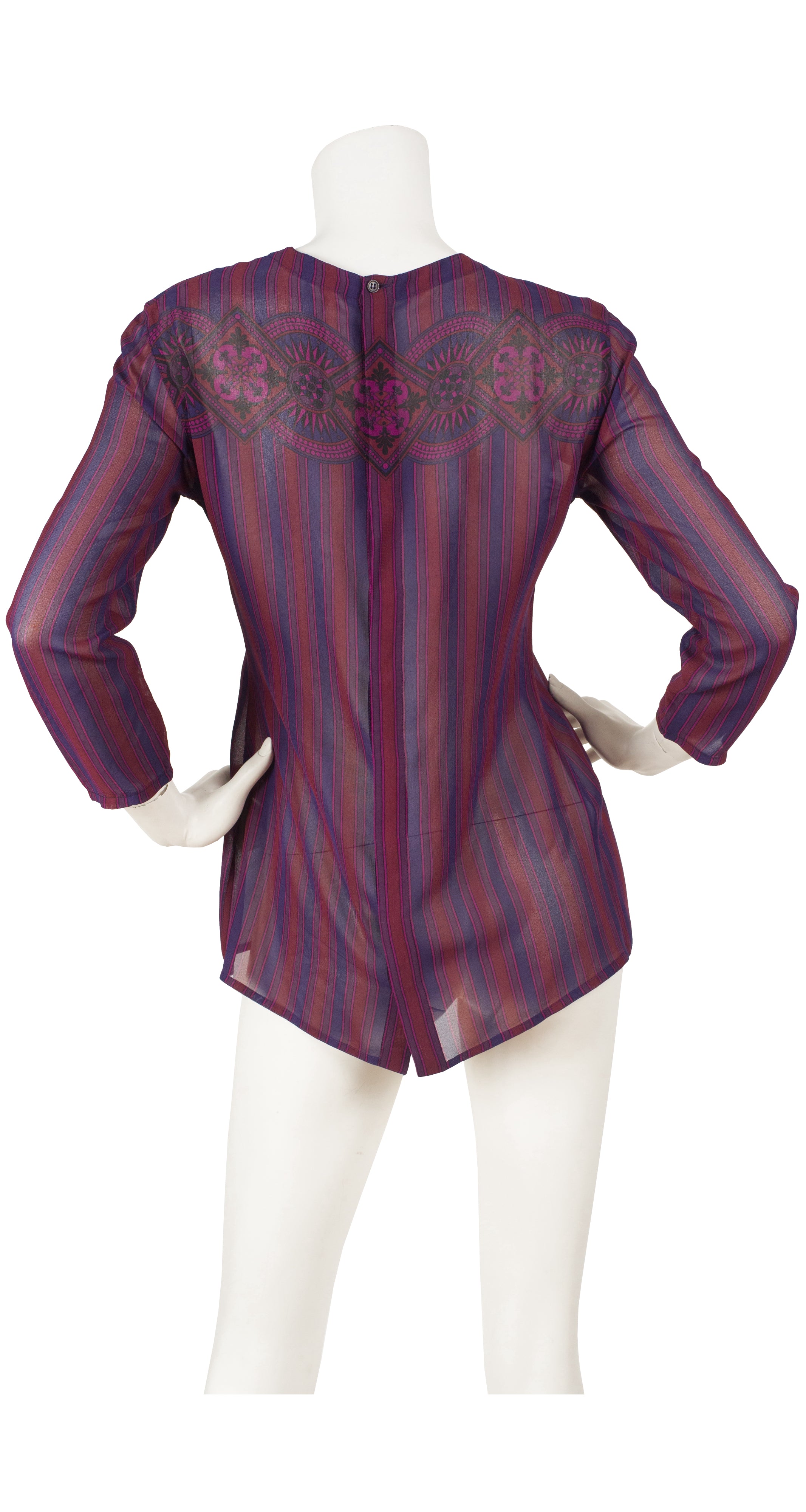 Gianni Versace 1970s Striped Purple & Blue Silk Chiffon Blouse –  Featherstone Vintage