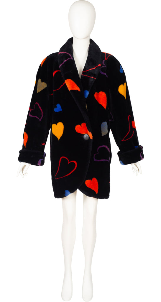 Donnybrook 1980s Heart Print Black Faux Fur Coat – Featherstone