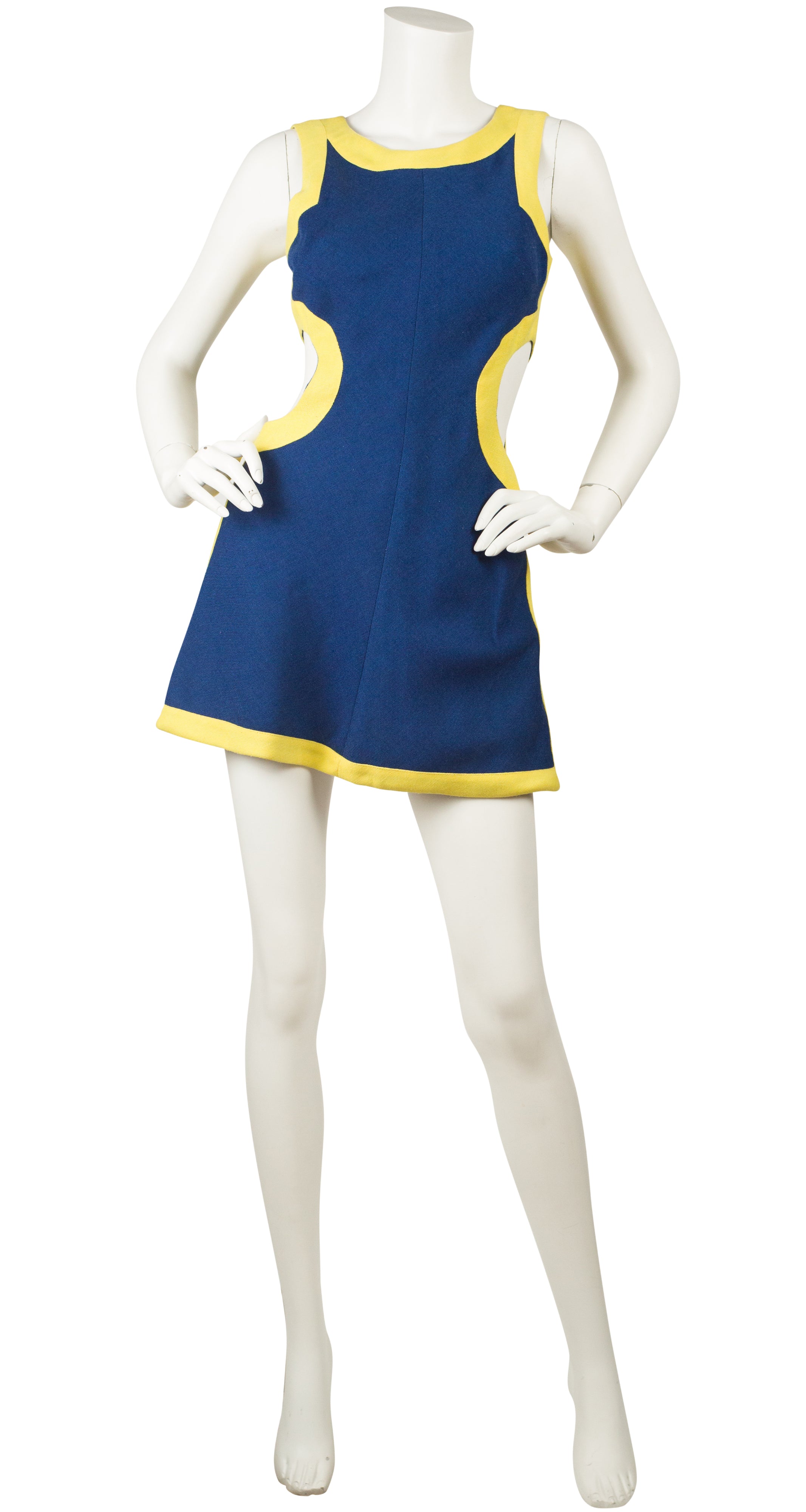 Mister Leonard 1960s Vintage Mod Blue & Yellow Cut-Out Mini Dress –  Featherstone Vintage