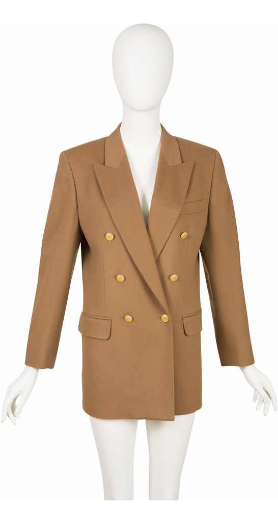 Aquascutum Camel Wool Double Breasted Gold Blazer