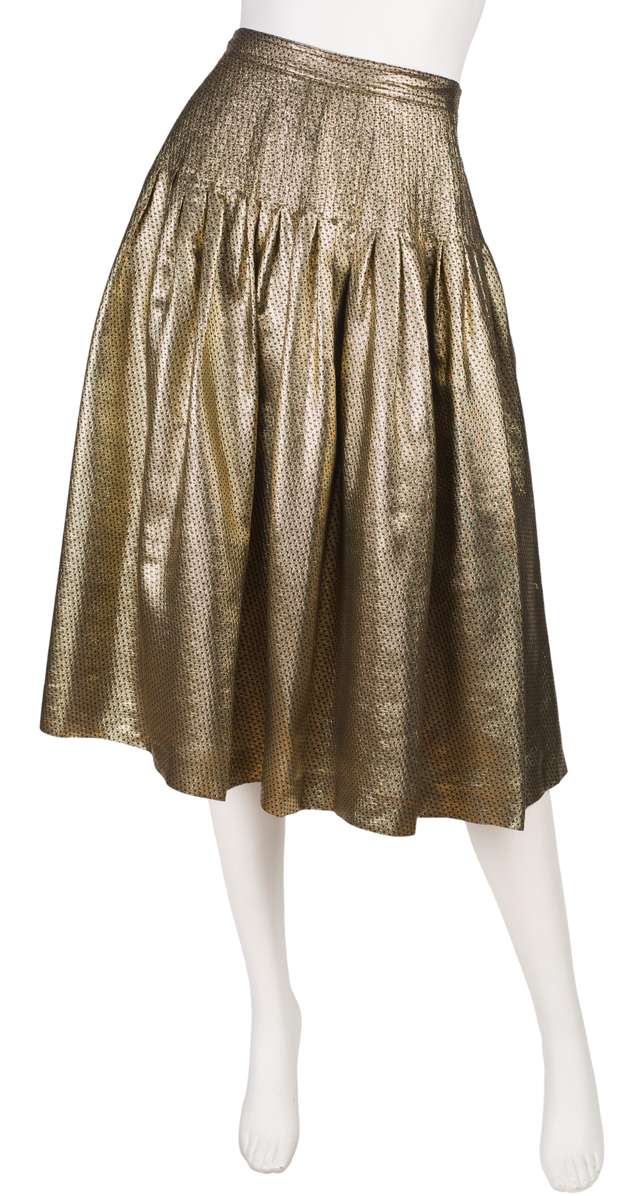 Valentino 1980s Vintage Gold Silk Lamé Pleated Skirt – Featherstone Vintage