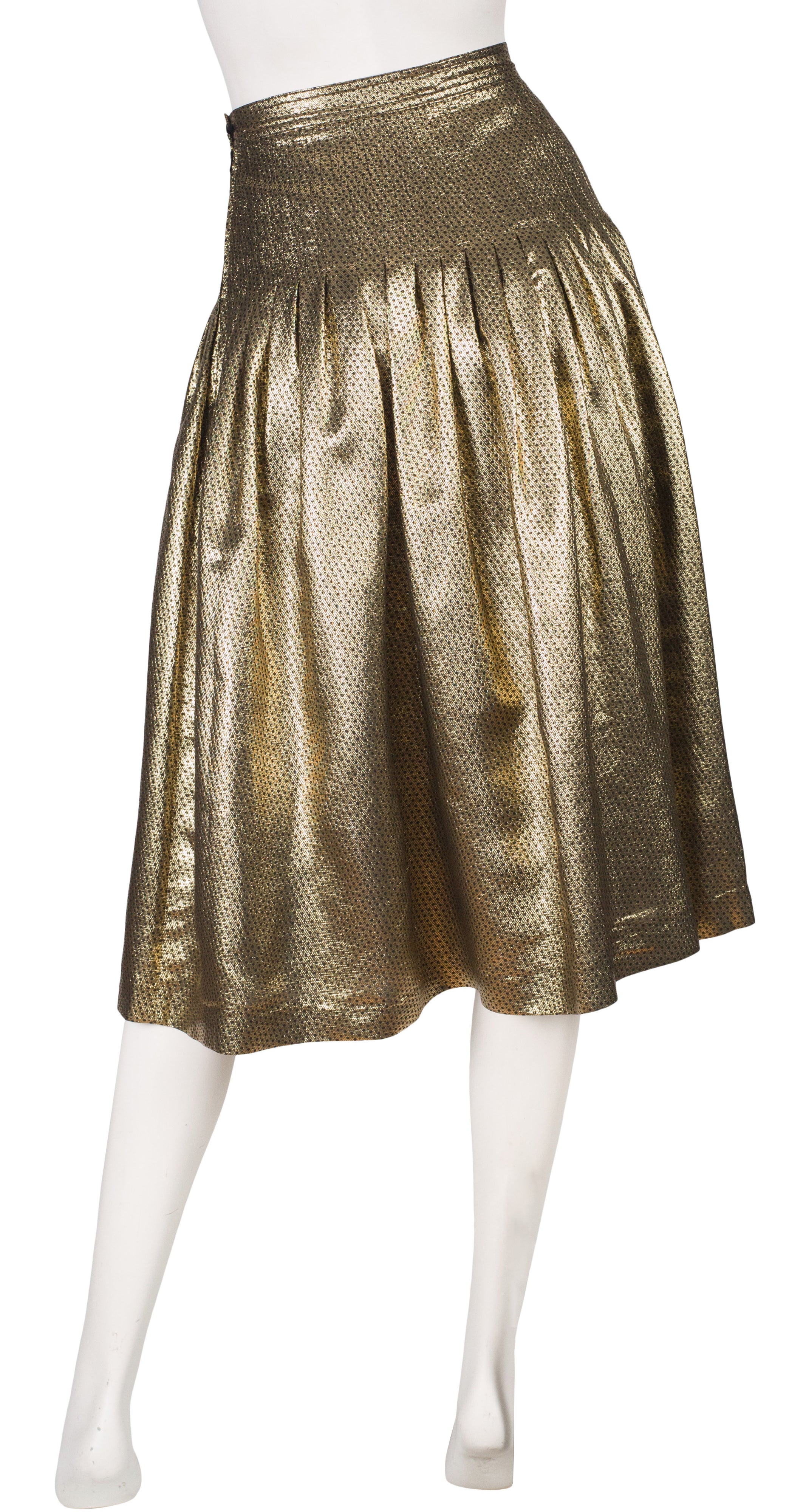 Valentino 1980s Vintage Gold Silk Lamé Pleated Skirt – Featherstone Vintage