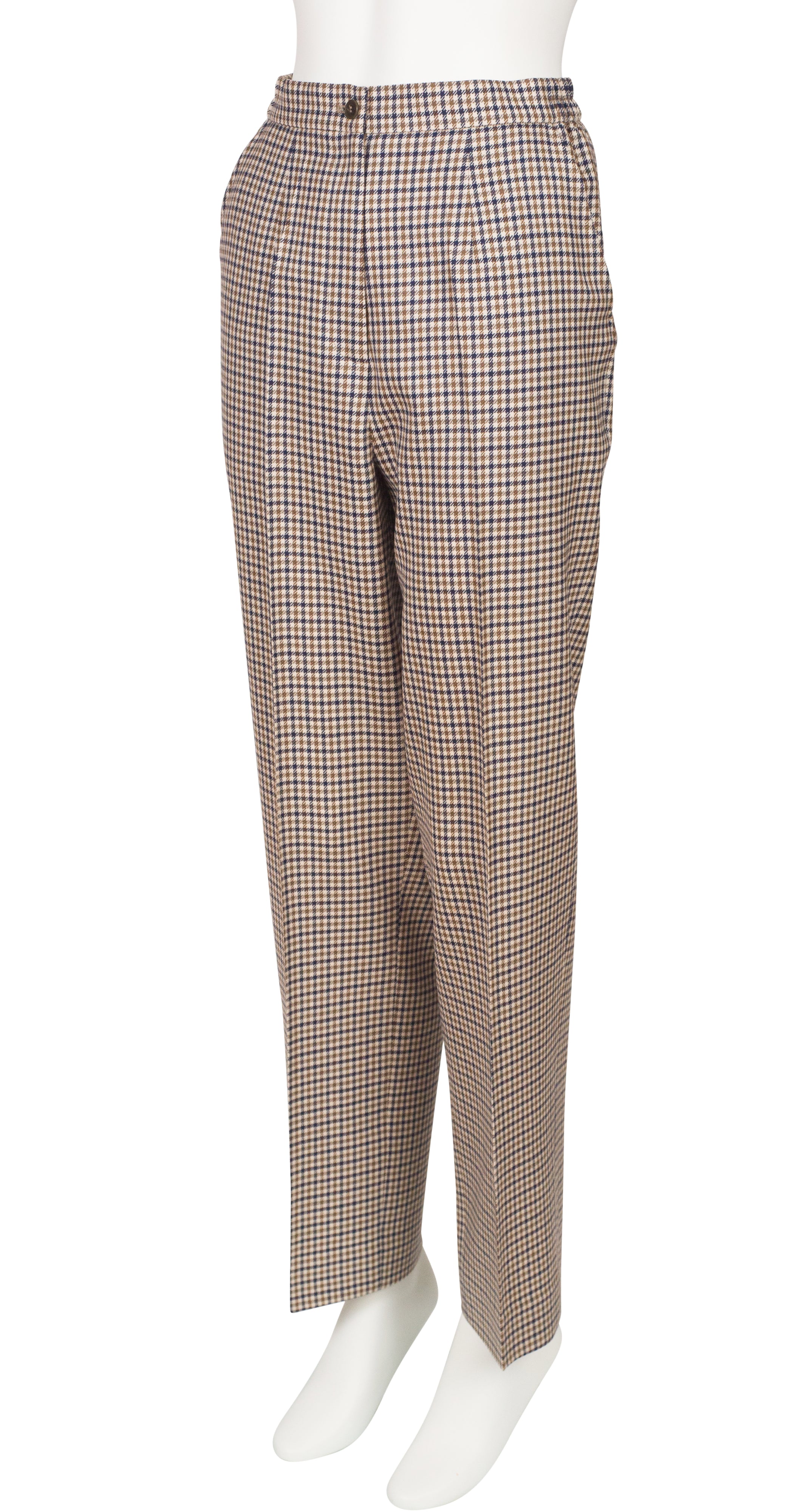 Aquascutum Plaid Beige Wool Two-Button Blazer Pant Suit