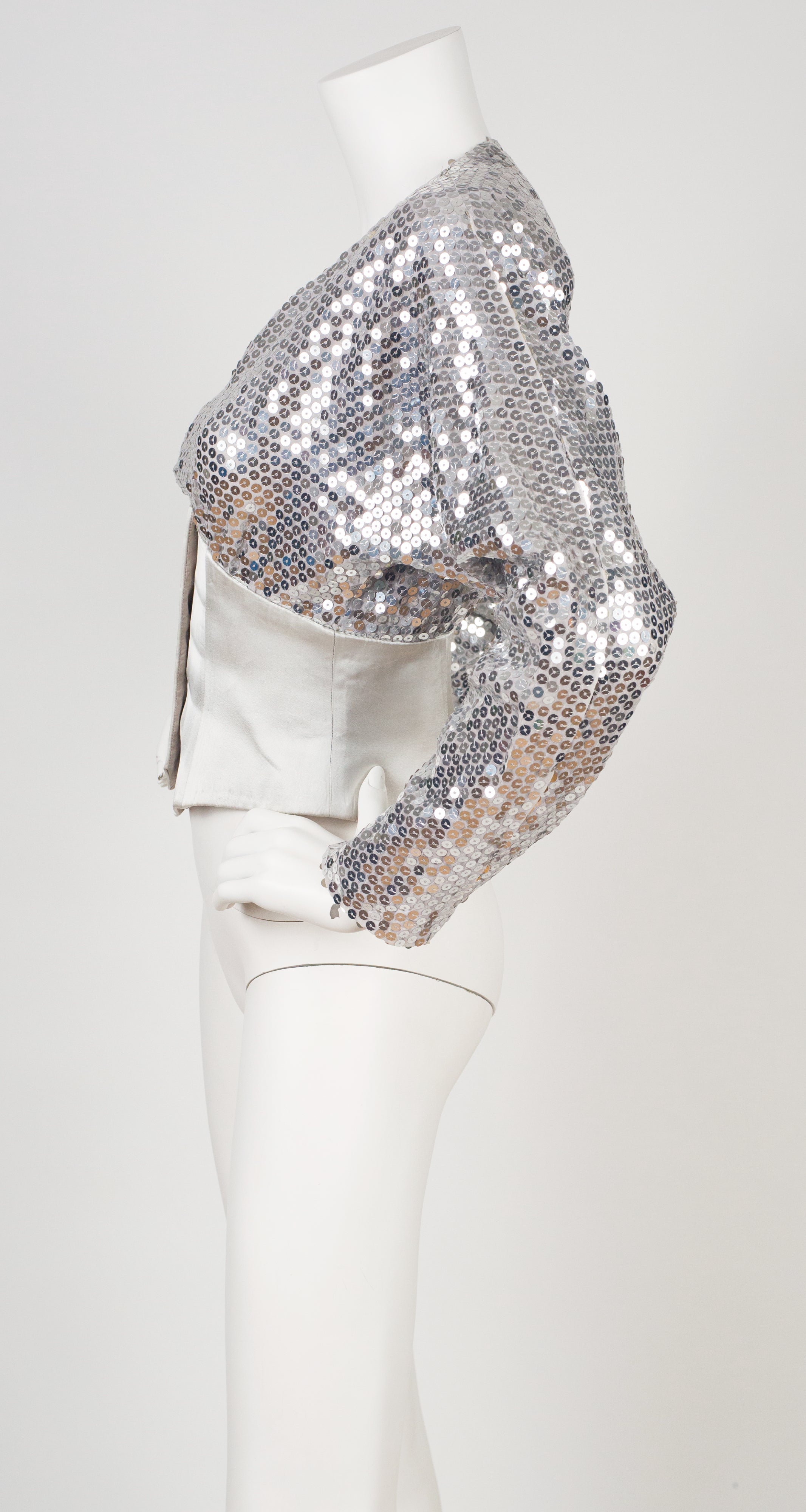 Bruce Oldfield 1980s Silver Sequin & Silk Satin Evening Jacket ...