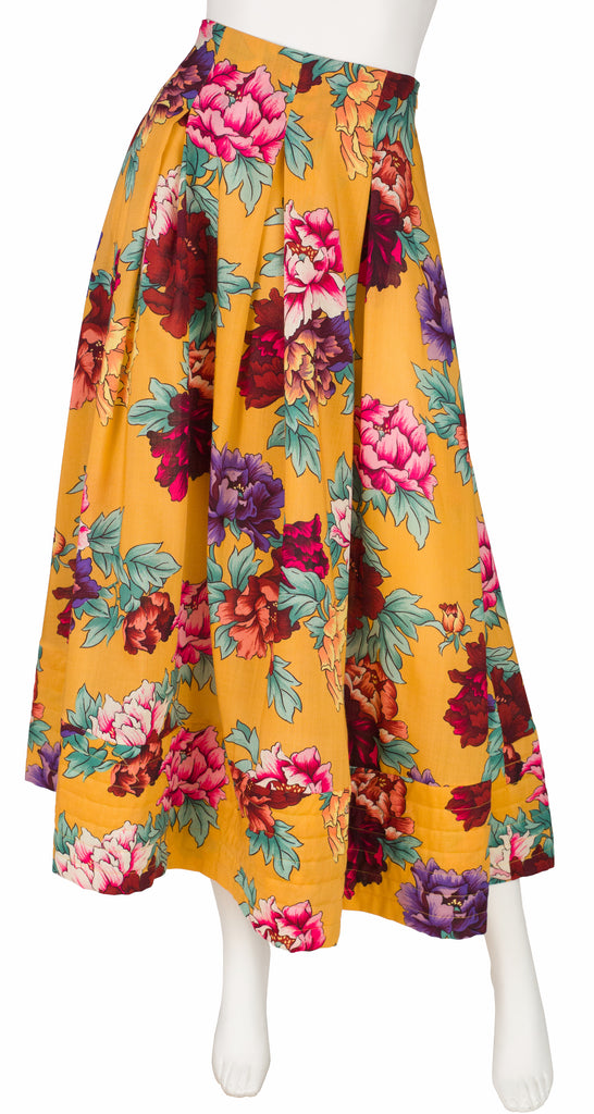 Kenzo 1980s Floral Wool Challis Pleated Midi Skirt – Featherstone 