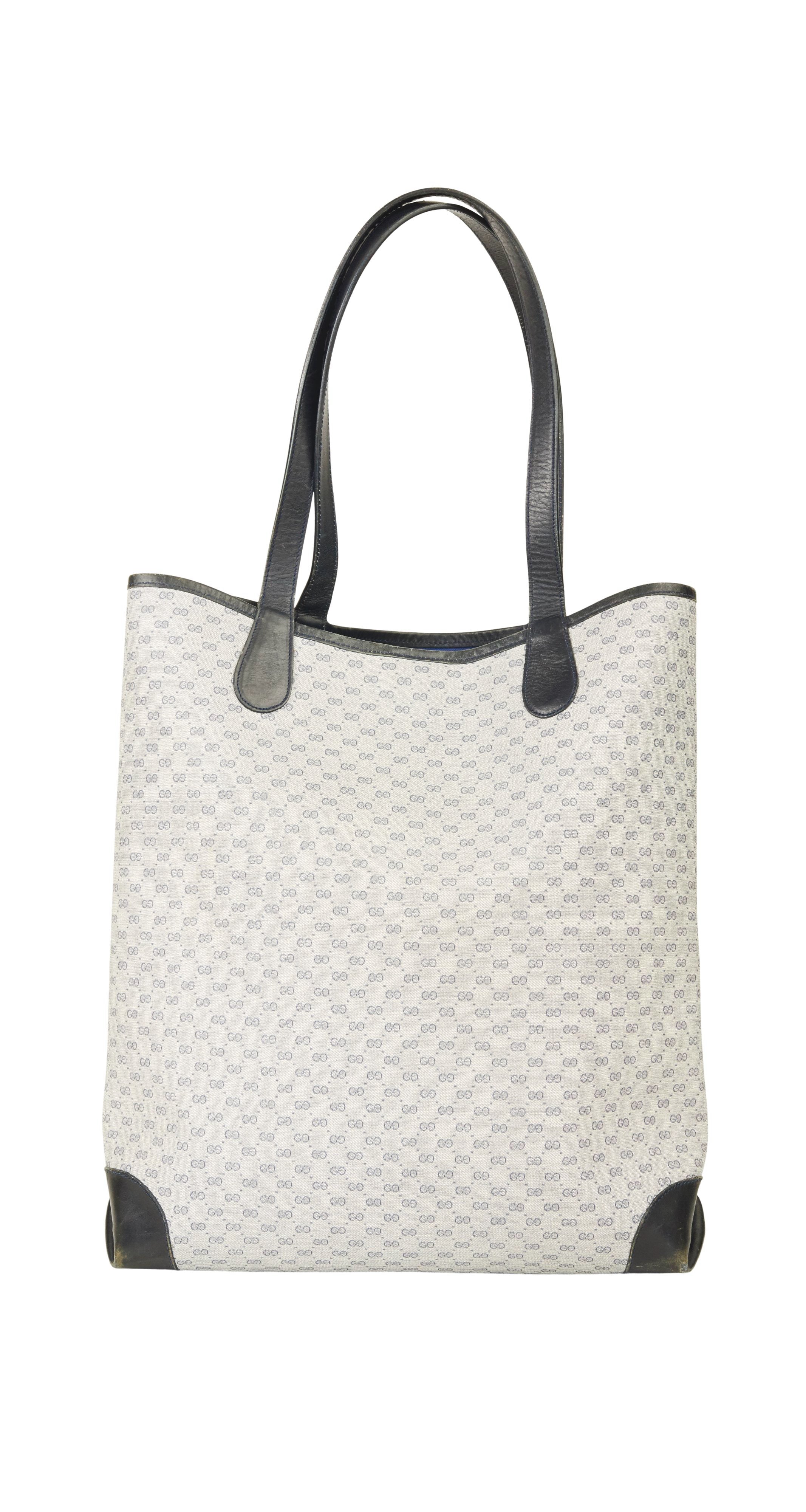 Large Monogram Canvas Tote Bag - Black and White