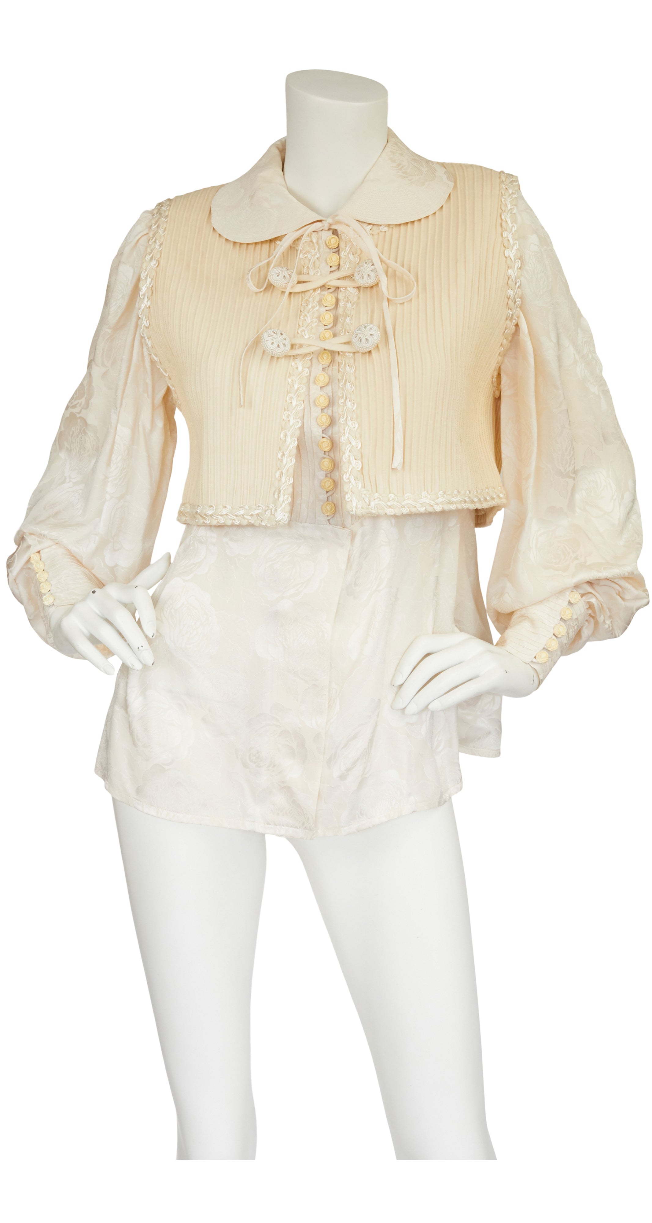 Frank Oujezdsky Haute Couture Rose Silk Jacquard Blouse & Vest Set ...