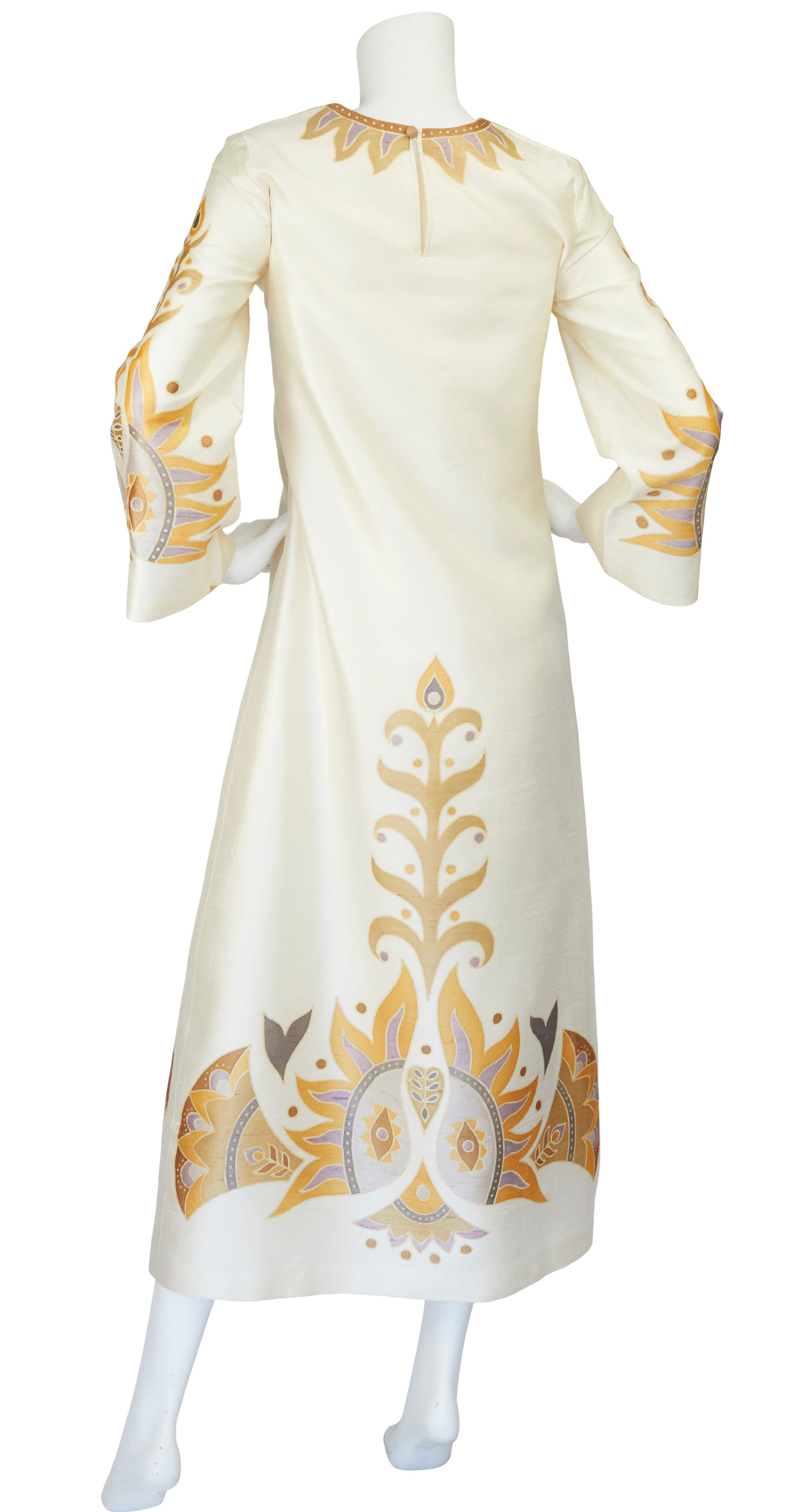 1960s Bird Print Cream Thai Silk Caftan Maxi Dress – Featherstone Vintage