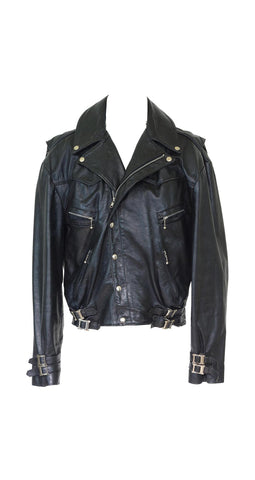 1980s Johnsons Black Leather Motorcycle Jacket