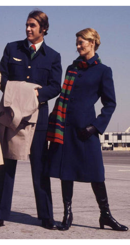 1973 United Airlines Design Mod Striped Navy Wool Jersey Dress