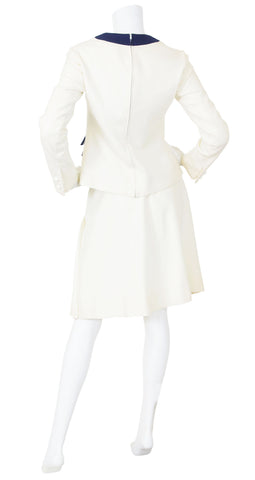 c. 1968 Mod Cream Wool Top and Pleated Skirt Set